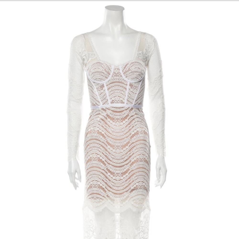 White lace dress with nude slip